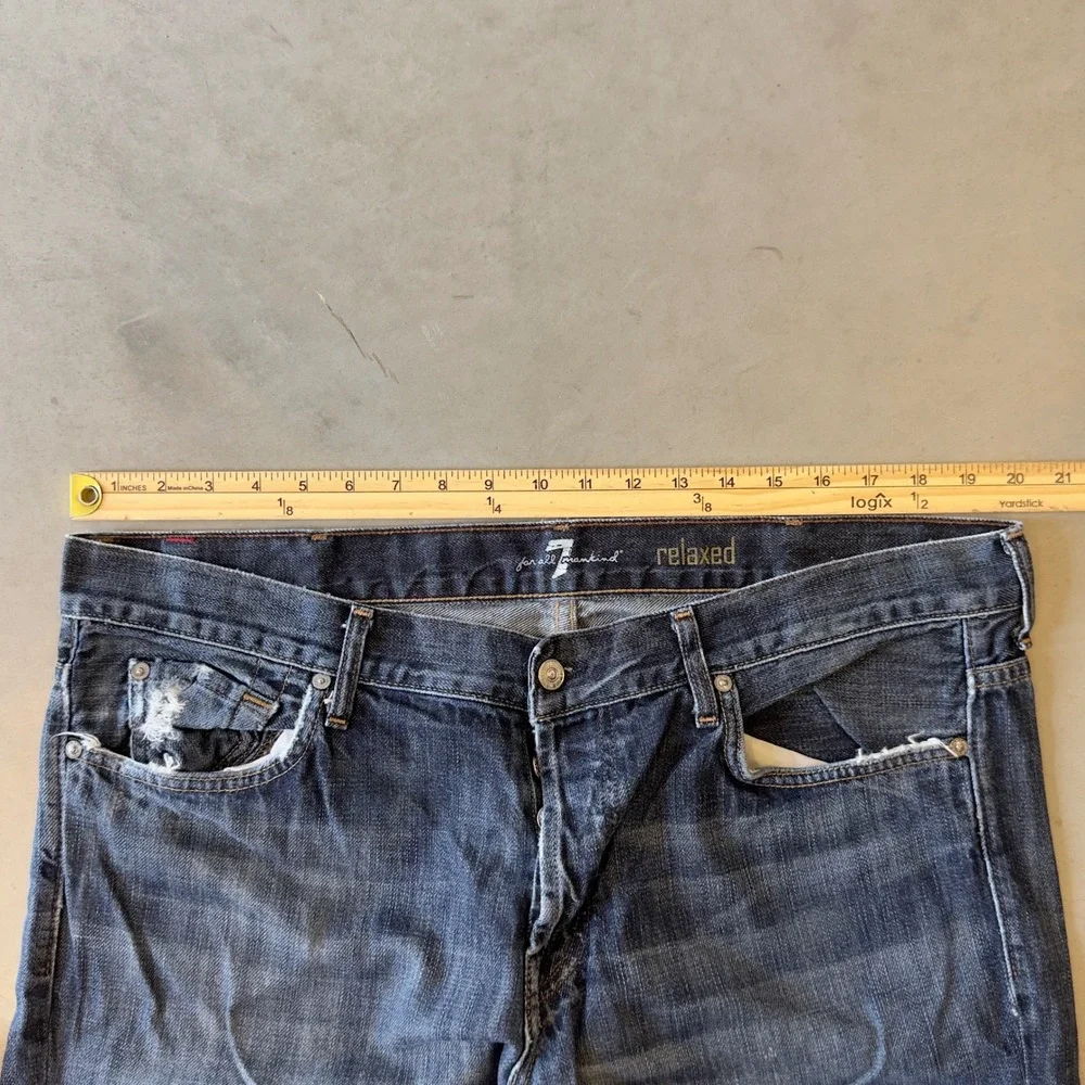 7 For All Mankind Relaxed Fit Jeans Mens Blue Distressed Denim Pants 40x32